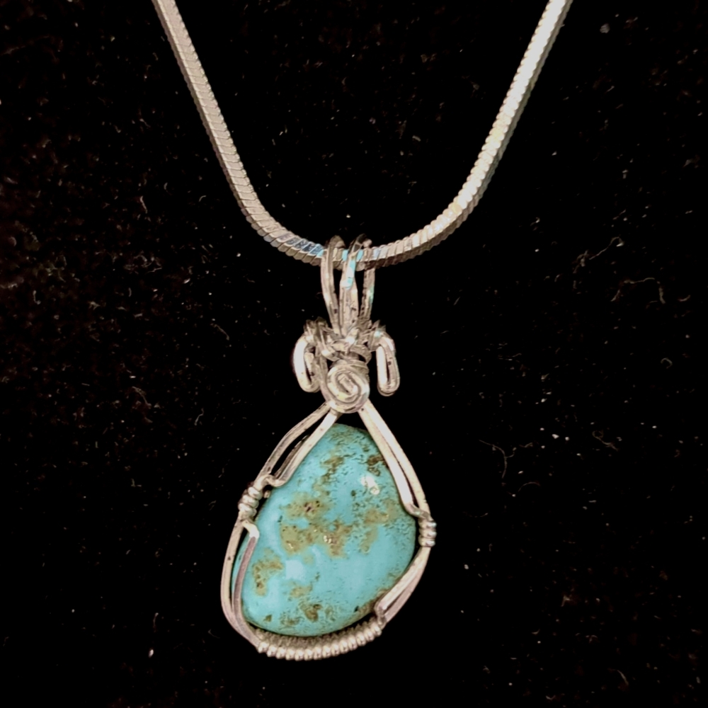 Rare Sea Green Chrysocolla Pendant — Wire-Wrapped Sterling Silver — Sedona Artis